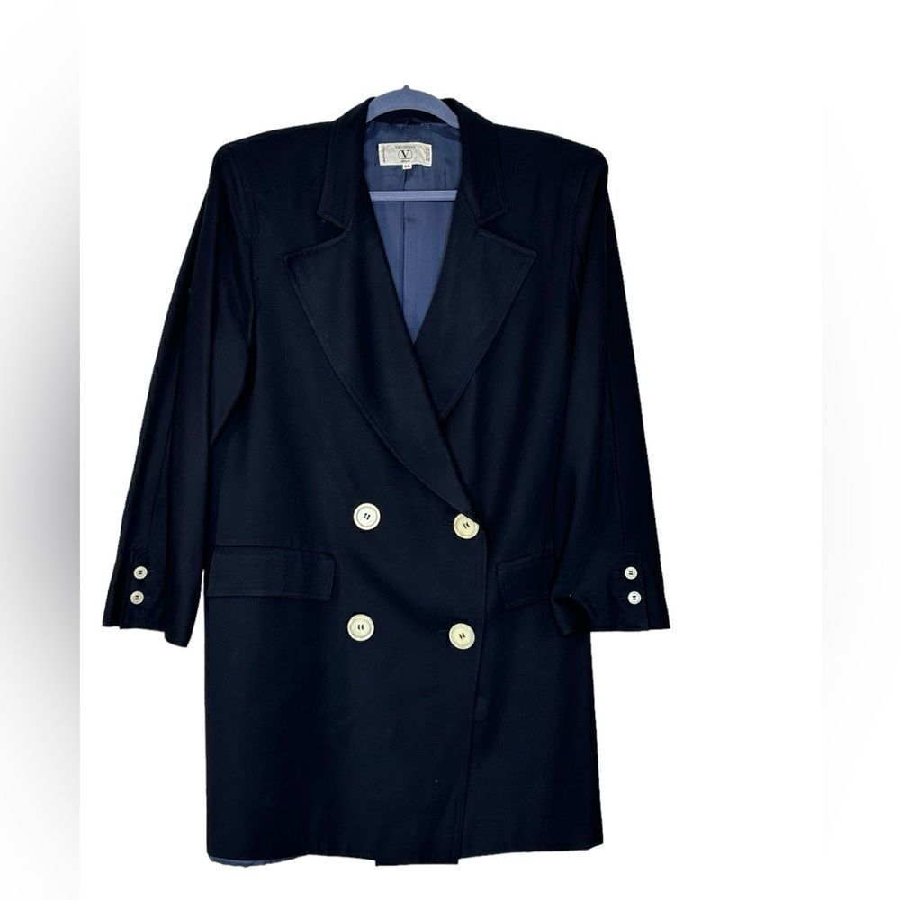 Valentino Miss V Vintage Double Breasted Navy Wool Blazer Dress| Size M